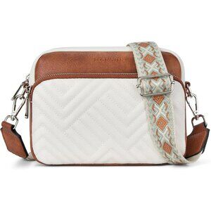 Women Beige＆brown Vegan Leather Quilted Purses Small Shoulder Bag Ladies Handbag